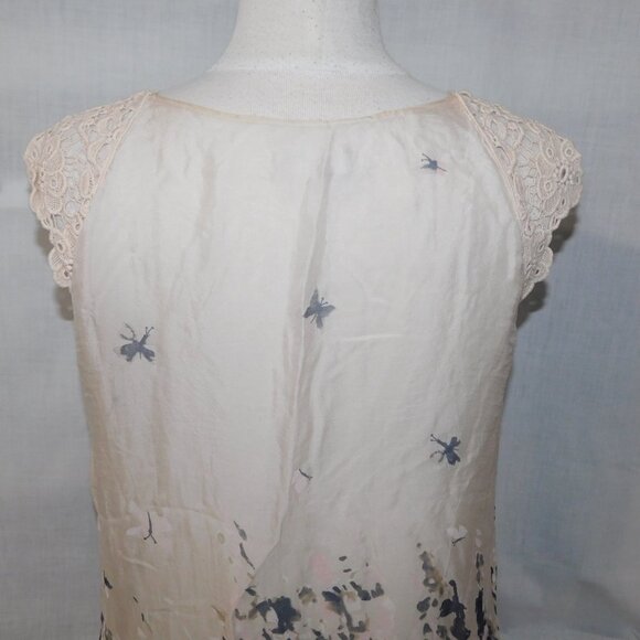 Carla Conti ivory silk abstract butterfly watercolour crochet lace cap sleeve L - Picture 13 of 13